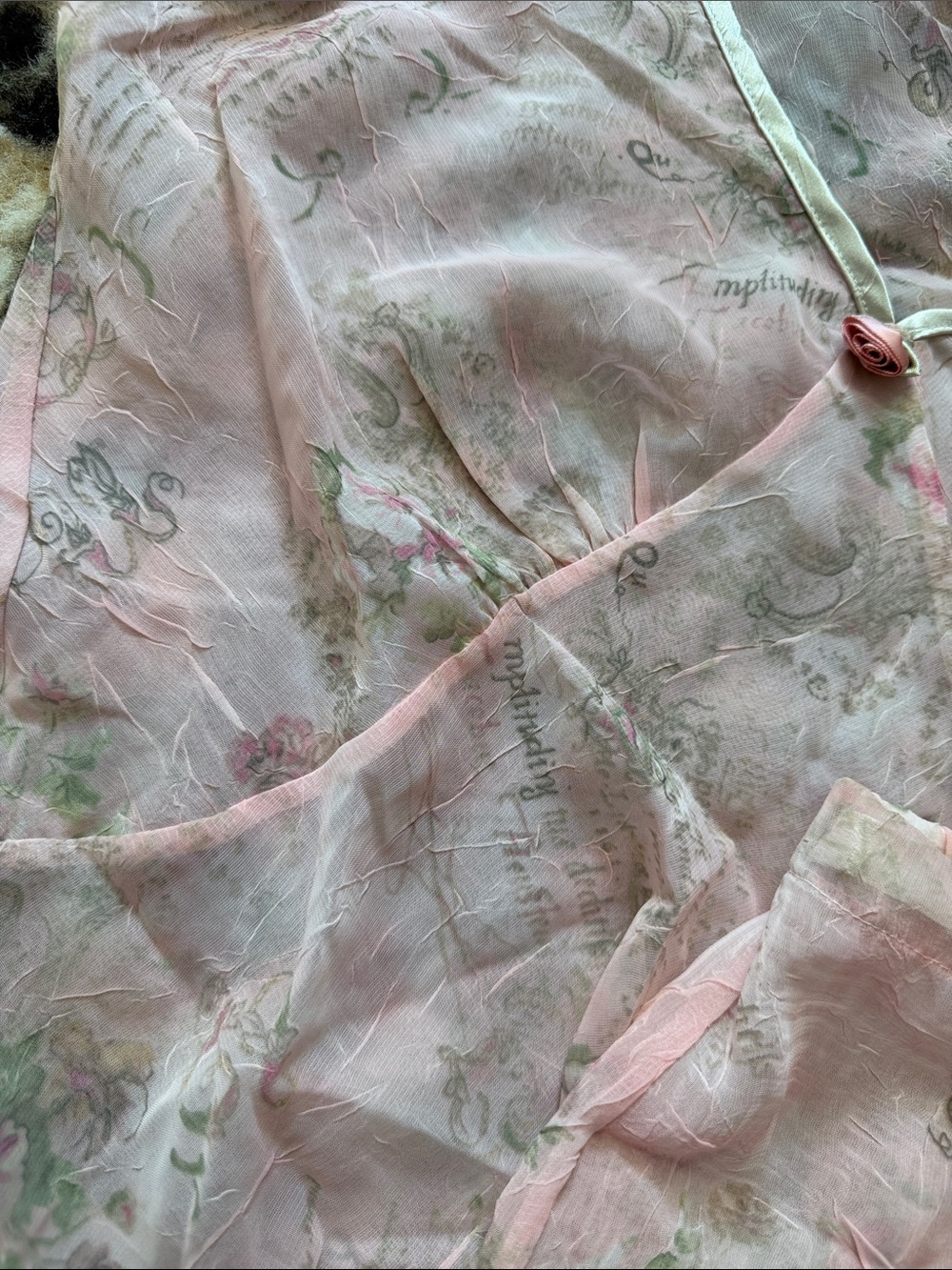 Sheer Floral Pink Satin-Trim Pajama Set - Picture 2 of 6